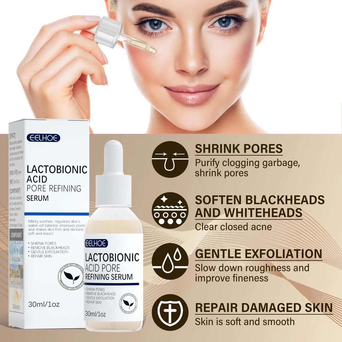 EELHOE Lactobionic Acid Pore Shrink Face Serum – 30ml Skin Repair & Anti-Aging Treatment