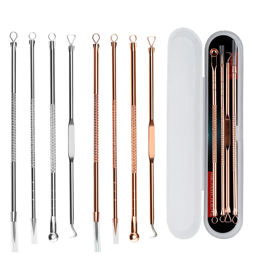 4-Piece Stainless Steel Acne & Blackhead Removal Tool Set – Professional Pimple Extractor Kit for Clear, Healthy Skin