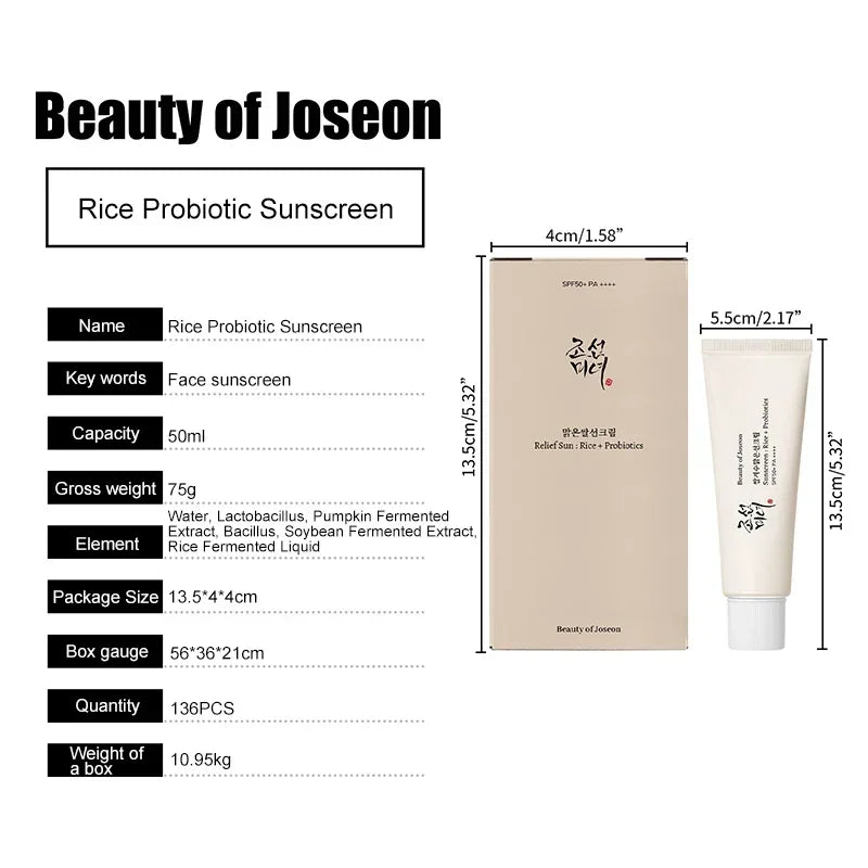 Beauty of Joseon Korean Rice Probiotic Sunscreen SPF 50+ - Whitening & Moisturizing 50ml