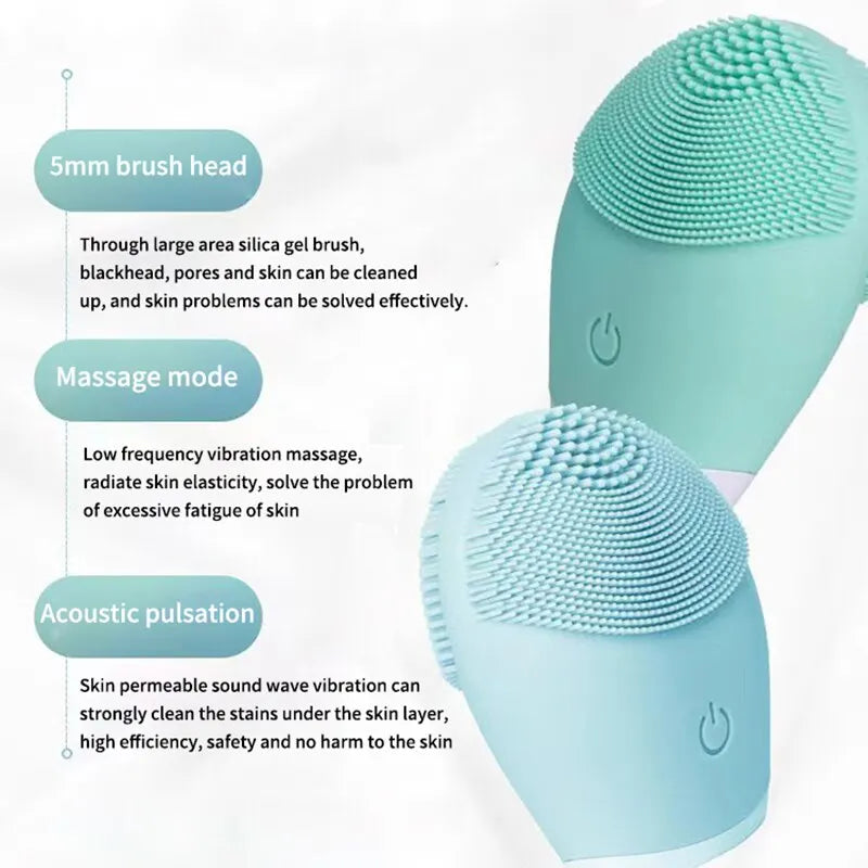 Electric Silicone Facial Cleansing Brush – Ultrasonic Vibration, Waterproof, & Portable Skin Care Tool