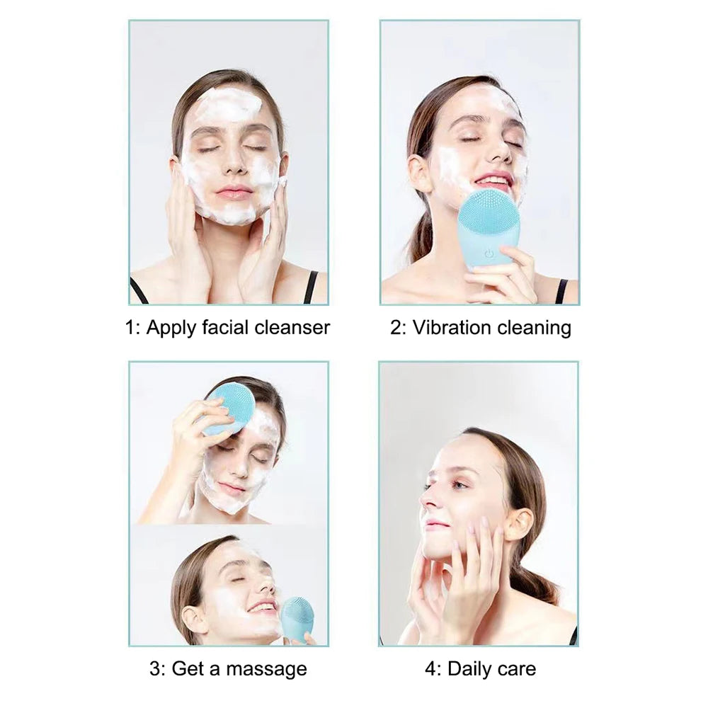 Electric Silicone Facial Cleansing Brush – Ultrasonic Vibration, Waterproof, & Portable Skin Care Tool